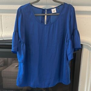 CAbi Blue Boxy Ruffled 3/4 Sleeve Blouse